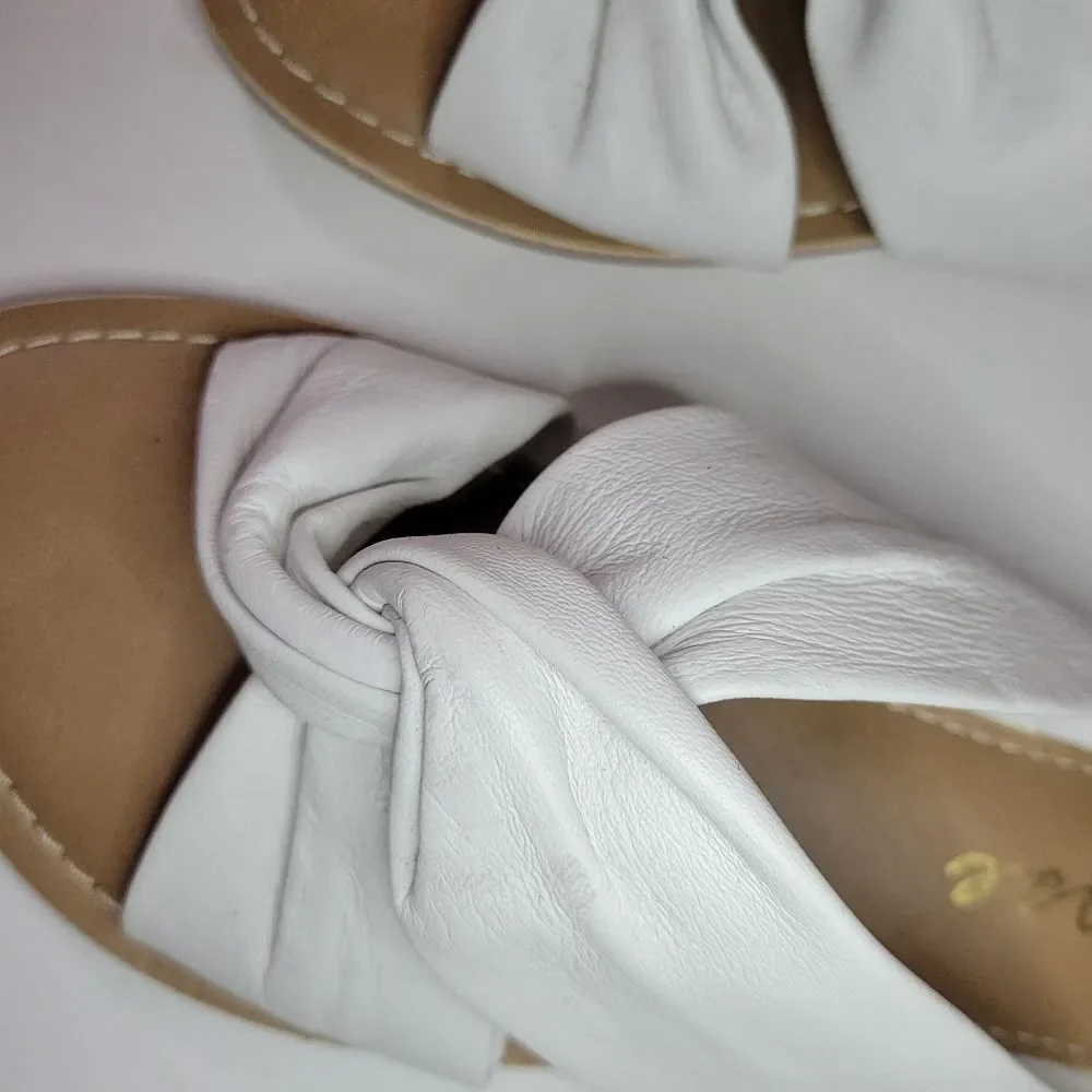 Matisse for Anthropologie White Leather Knotty Slide Flat Sandals